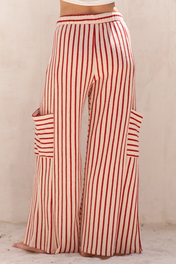Jade By Jane Textured Stripe Wide Leg Pants in Red