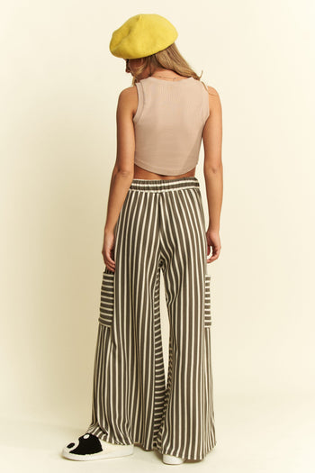 Jade By Jane Textured Stripe Wide Leg Pants in Olive