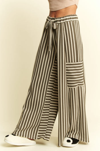 Jade By Jane Textured Stripe Wide Leg Pants in Olive