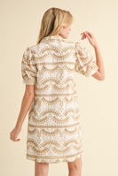 Jodifl Geometric Print Eyelet Dress in Taupe