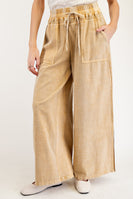 Easel Mixed Linen and Baby Ribbed Pants in Golden Nugget