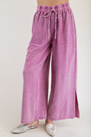 Easel Mixed Linen and Baby Ribbed Pants in Boho Rose