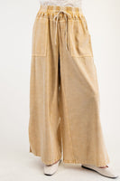 Easel Mixed Linen and Baby Ribbed Pants in Golden Nugget