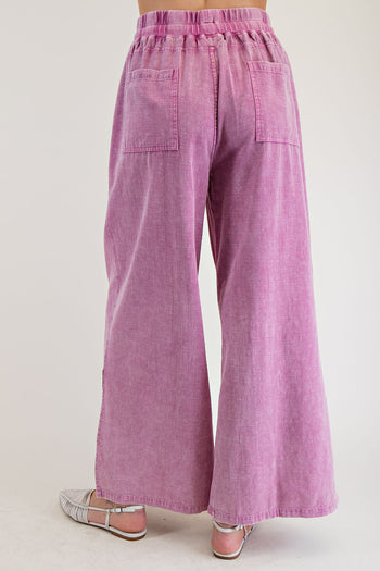 Easel Mixed Linen and Baby Ribbed Pants in Boho Rose