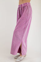 Easel Mixed Linen and Baby Ribbed Pants in Boho Rose