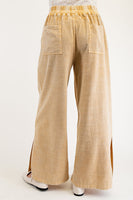Easel Mixed Linen and Baby Ribbed Pants in Golden Nugget