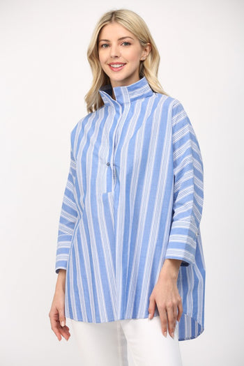 FATE Two Toned Striped OVERSIZED Top in Blue/White