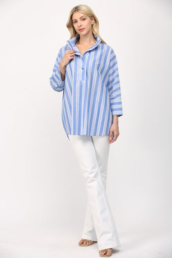 FATE Two Toned Striped OVERSIZED Top in Blue/White