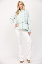 Load image into Gallery viewer, FATE Washed Denim Top with Ruffle and Tuck Details in Light Denim

