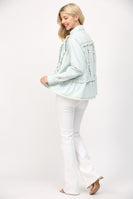 FATE Washed Denim Top with Ruffle and Tuck Details in Light Denim