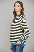FATE Striped OVERSIZED Top in Black French Blue Combo