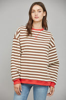 FATE Striped OVERSIZED Top in Brown Coral Combo