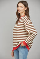 FATE Striped OVERSIZED Top in Brown Coral Combo