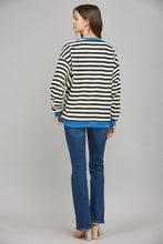 Load image into Gallery viewer, FATE Striped OVERSIZED Top in Black French Blue Combo
