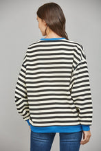 Load image into Gallery viewer, FATE Striped OVERSIZED Top in Black French Blue Combo

