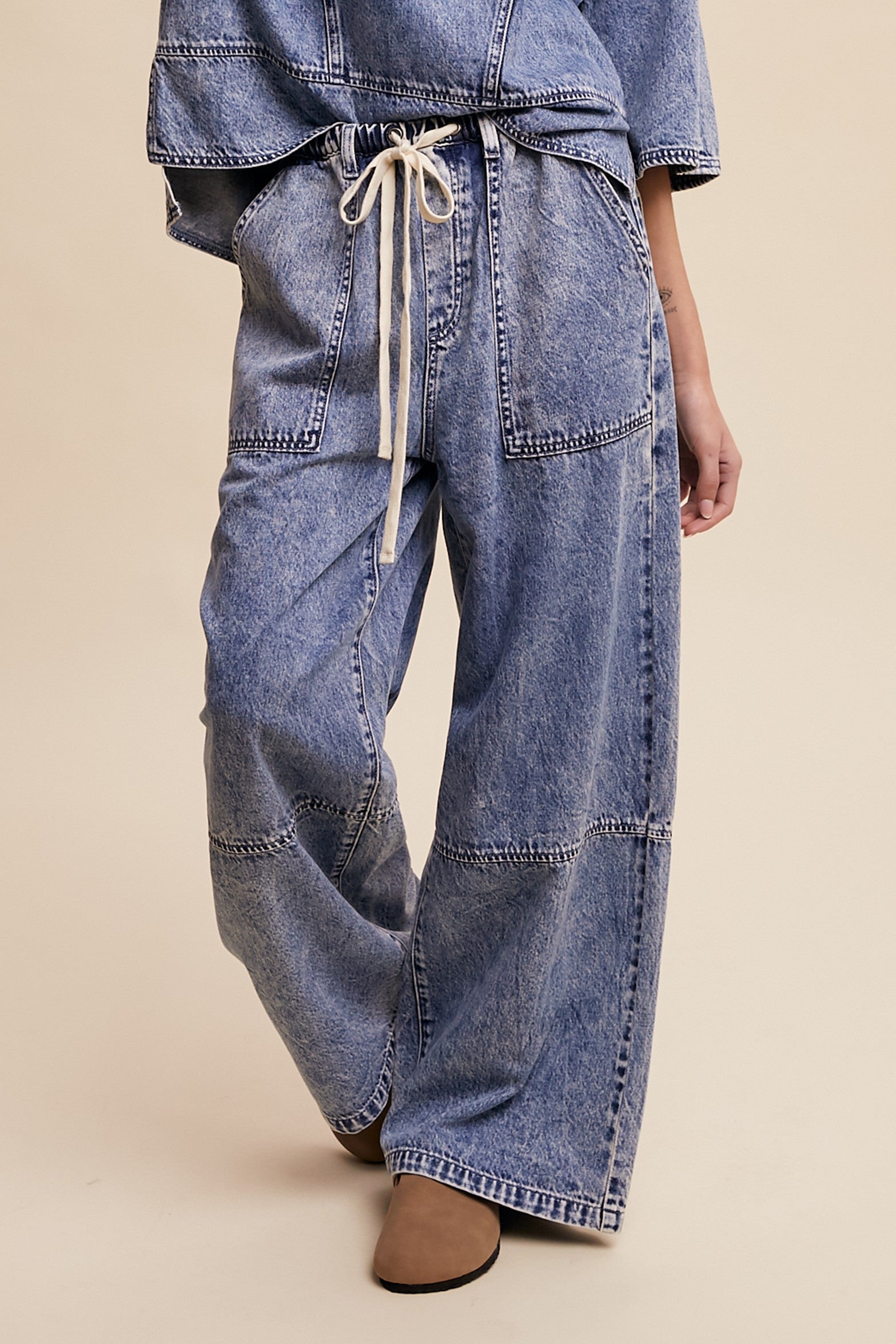Listicle Wide Leg Denim Pants in Blue Denim – June Adel