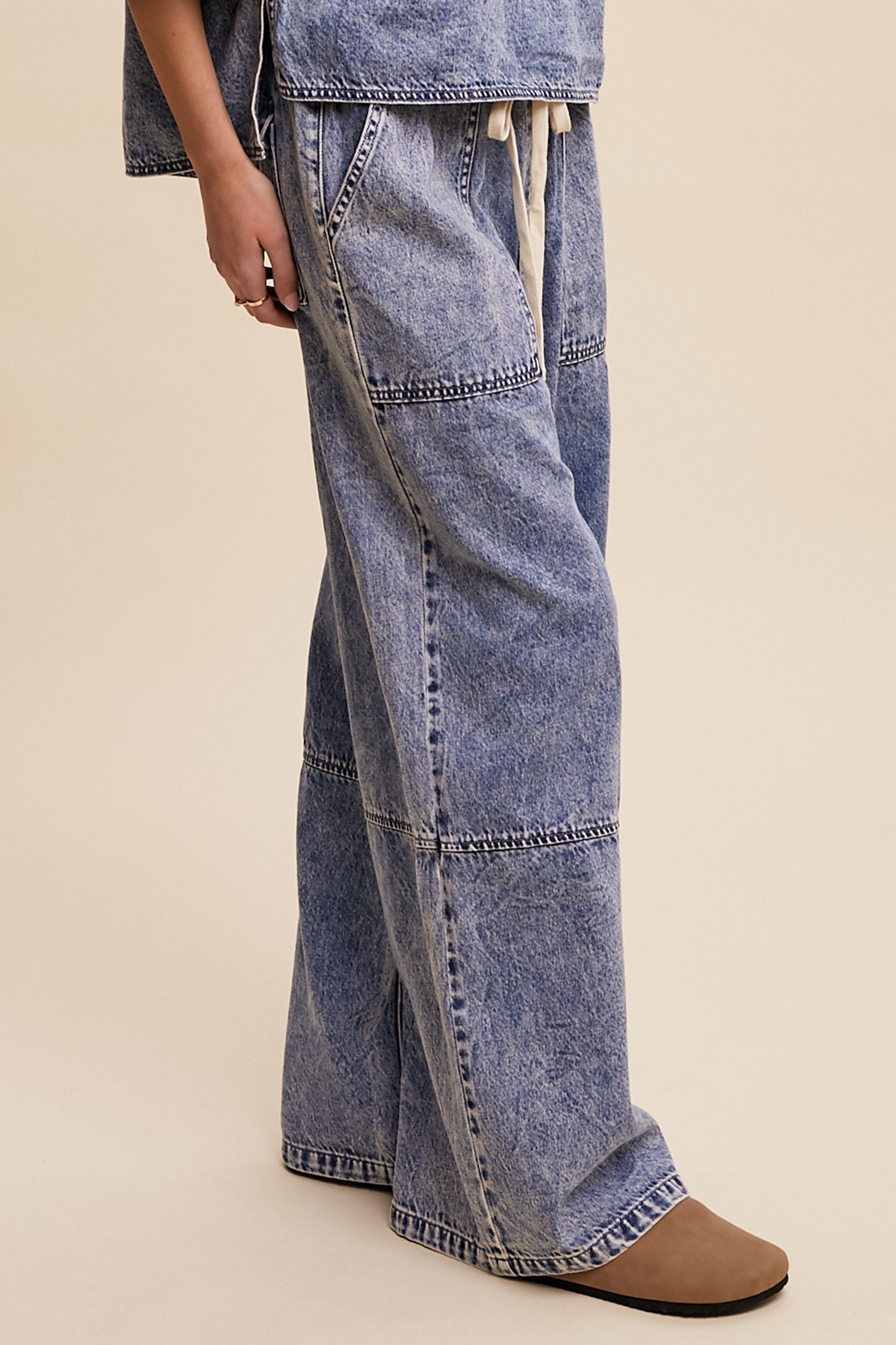 Listicle Wide Leg Denim Pants in Blue Denim – June Adel