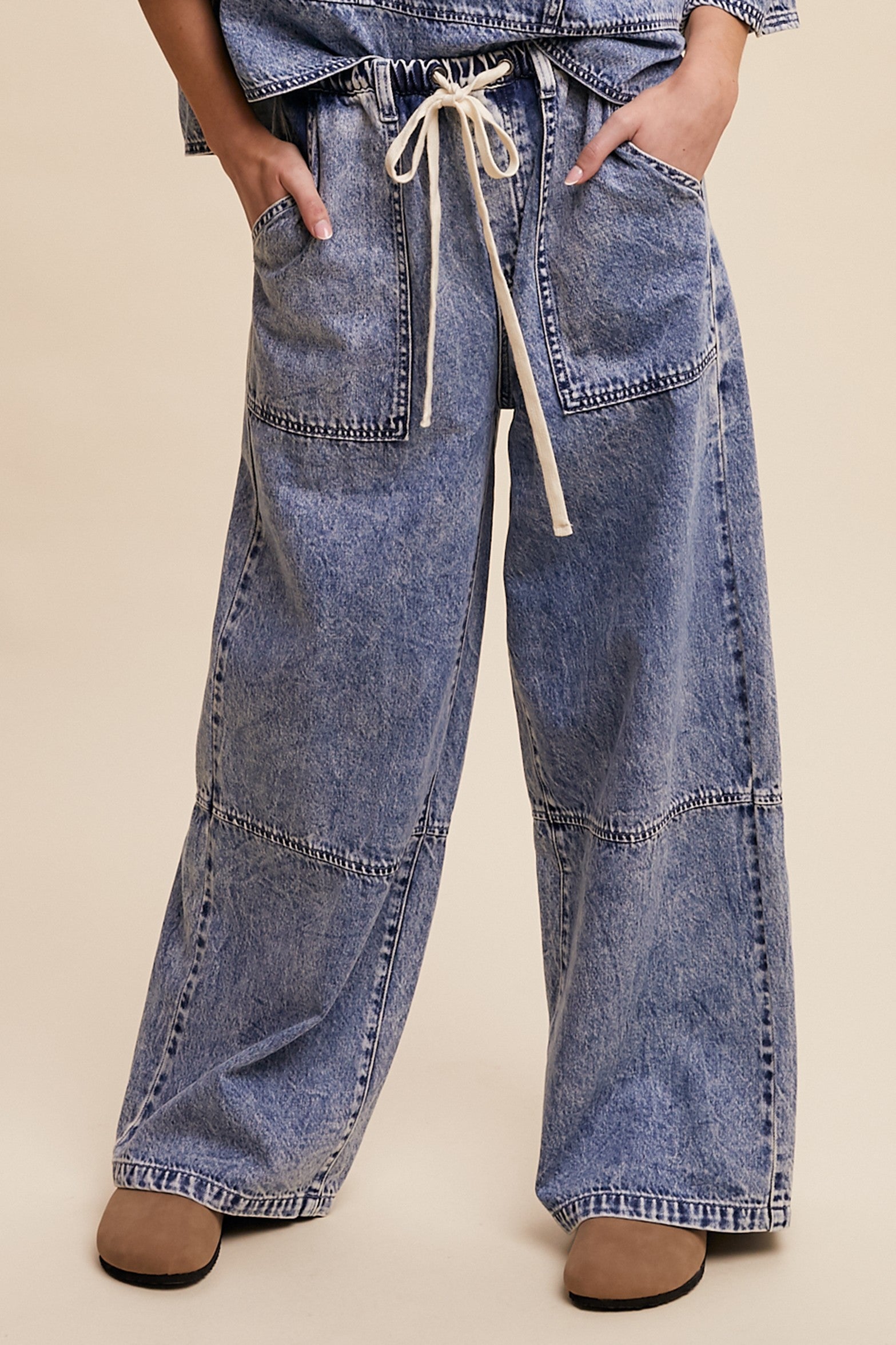 Listicle Wide Leg Denim Pants in Blue Denim – June Adel