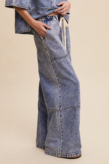 Listicle Wide Leg Denim Pants in Blue Denim ON ORDER