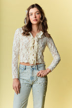 Load image into Gallery viewer, RARERAW Fitted Floral Lace Open Front Top with Ties in Ivory
