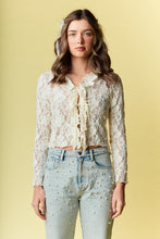 Load image into Gallery viewer, RARERAW Fitted Floral Lace Open Front Top with Ties in Ivory
