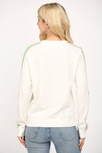 Load image into Gallery viewer, FATE Solid Color Knit Sweater with Striped Detailed Sleeves in White/Green/Orange
