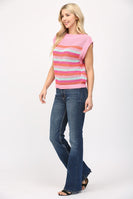 FATE Multi Colored Striped Open Knit Sweater in Pink Multi