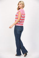 FATE Multi Colored Striped Open Knit Sweater in Pink Multi