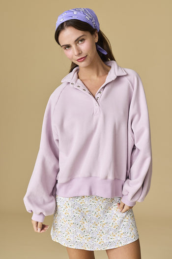 Papermoon PIPER Solid Color Snap Collar Sweater in Lilac