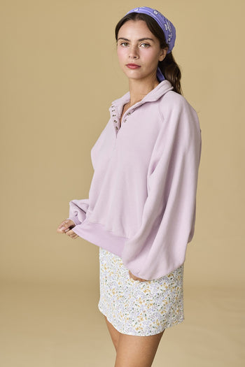 Papermoon PIPER Solid Color Snap Collar Sweater in Lilac