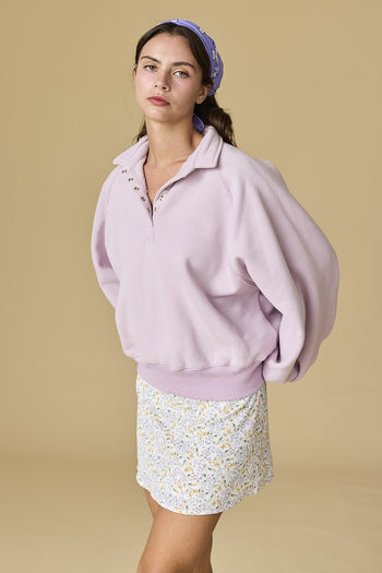 Papermoon PIPER Solid Color Snap Collar Sweater in Lilac