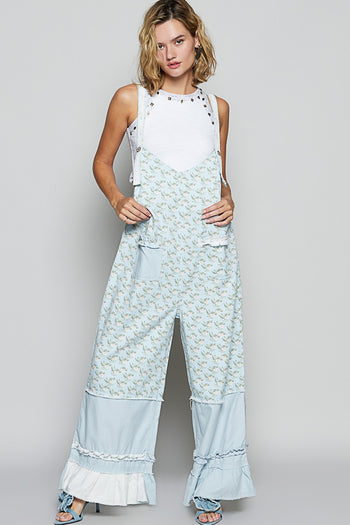 POL Floral Print Jumpsuit with Ruffle Details in Baby Blue Floral