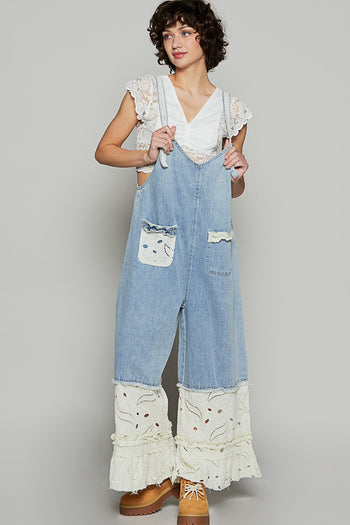 POL Floral Print Jumpsuit with Ruffle Details in Denim Floral