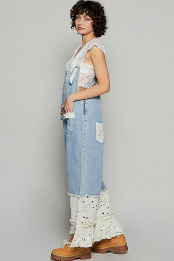 POL Floral Print Jumpsuit with Ruffle Details in Denim Floral