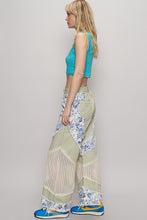 Load image into Gallery viewer, POL Denim Pants with Contrasting Floral and Crochet Panels in Pistachio
