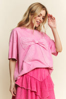 J.Her Mineral Washed Ribbon Bow Front Top in Bubble Gum