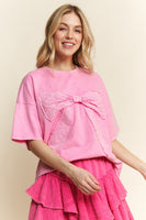 J.Her Mineral Washed Ribbon Bow Front Top in Bubble Gum