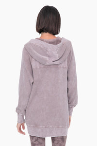 Mono B OVERSIZED Mineral Washed Waffle Knit Hooded Jacket in Deep Taupe