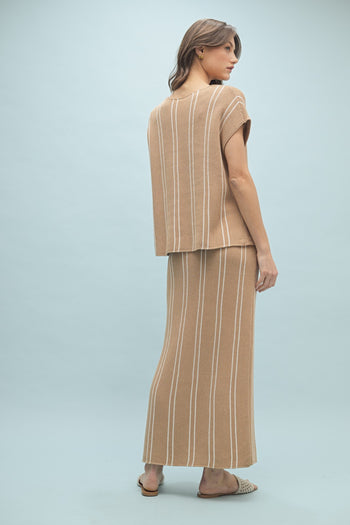 Wishlist Striped Top and Skirt Set in Mocha/Cream