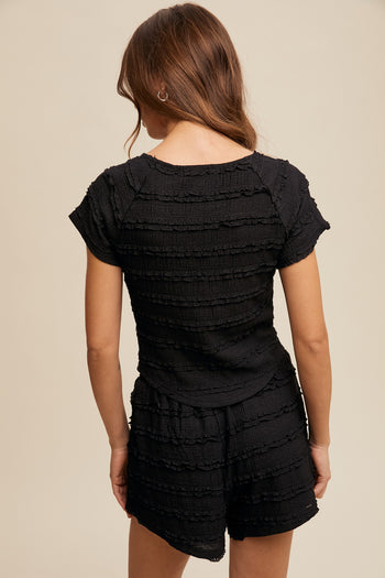 Listicle Textured Ruffle Lace Set in Black