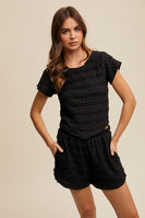 Listicle Textured Ruffle Lace Set in Black