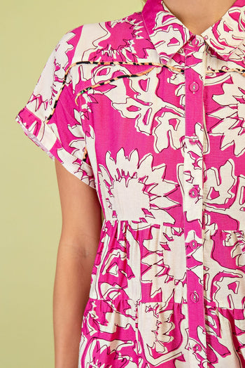 GiGio Floral Print Button Down Dress in Fuchsia Mix