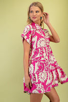 GiGio Floral Print Button Down Dress in Fuchsia Mix