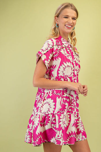 GiGio Floral Print Button Down Dress in Fuchsia Mix