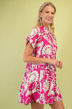 Load image into Gallery viewer, GiGio Floral Print Button Down Dress in Fuchsia Mix
