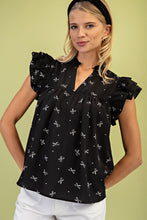 Load image into Gallery viewer, GiGio Lightweight Bow Print Top in Black

