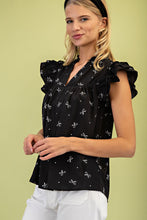 Load image into Gallery viewer, GiGio Lightweight Bow Print Top in Black
