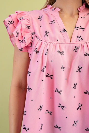 GiGio Lightweight Bow Print Top in Pink