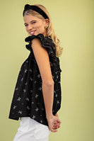 GiGio Lightweight Bow Print Top in Black