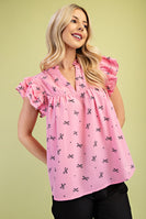 GiGio Lightweight Bow Print Top in Pink